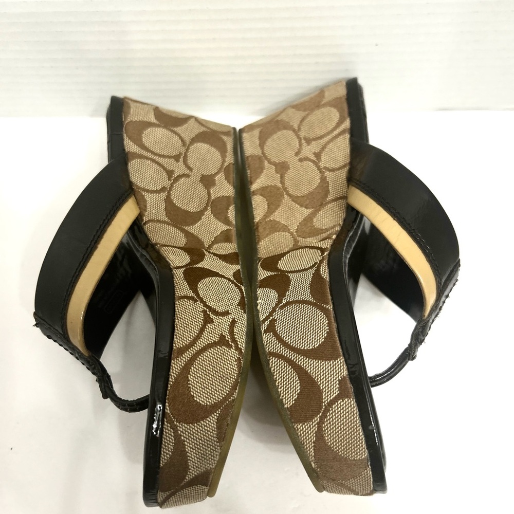 Coach Jody Black and Cream Signature Monogram Slip On Wedge Women's Sandals - Picture 9 of 12